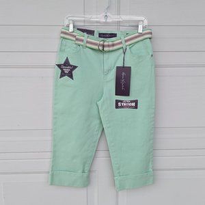 NWT Gloria Vanderbilt Cuffed Belted Capris Amanda Hint of Mint size 6P petite